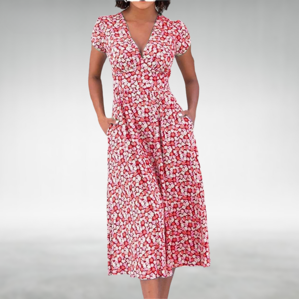 Thessalonica | Women's Floral V-Neck Midi Dress - Blue - Image 2