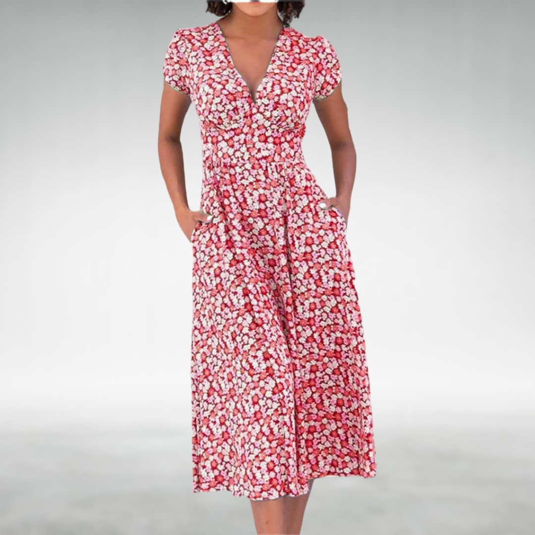 Thessalonica | Women's Floral V-Neck Midi Dress - Blue - Image 2