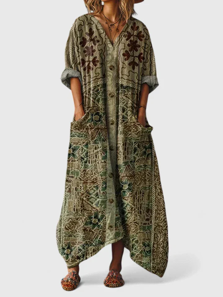 Thessaly | Women's Boho Floral Print Maxi Dress - Image 5