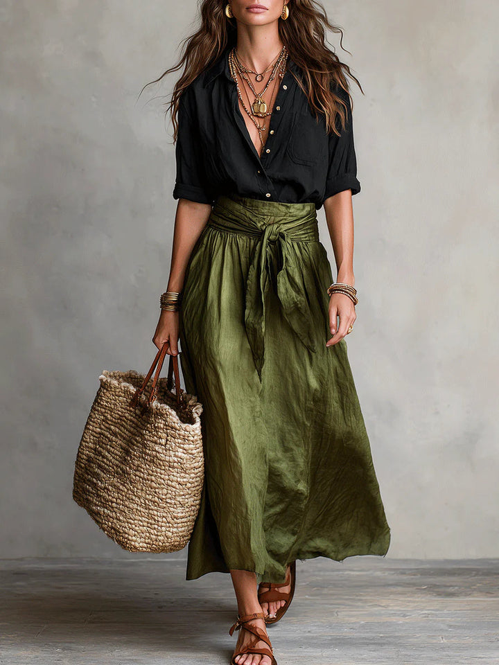Thessaly | Women's Button Up Maxi Skirt Two Piece Set - Image 1