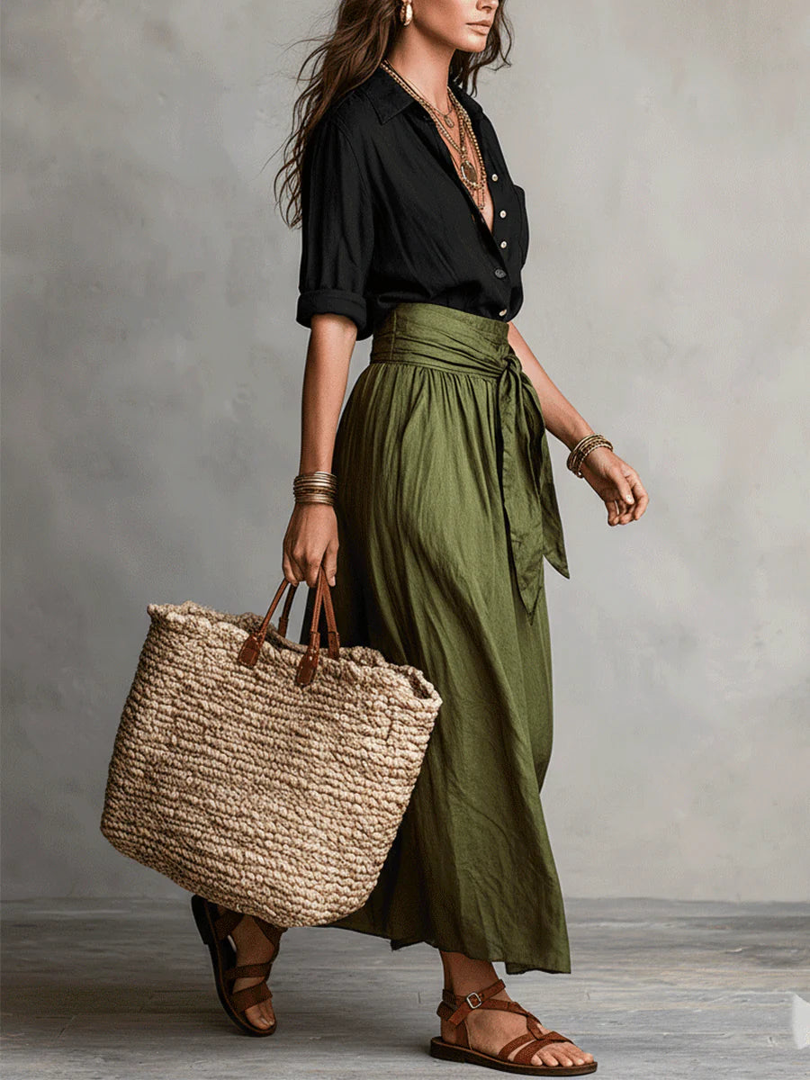 Thessaly | Women's Button Up Maxi Skirt Two Piece Set - Image 2