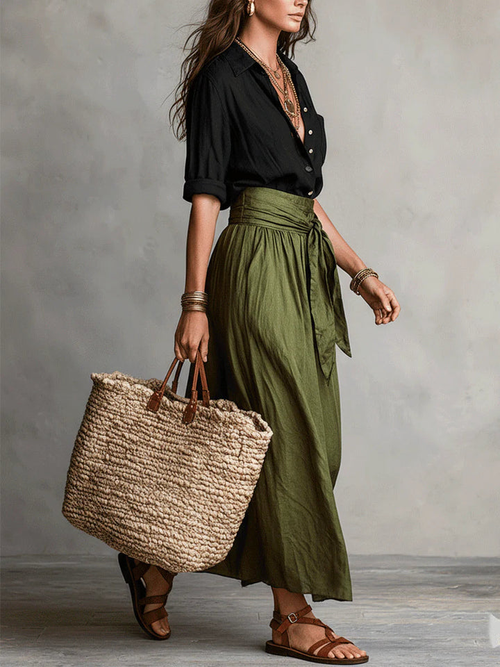 Thessaly | Women's Button Up Maxi Skirt Two Piece Set - Image 2