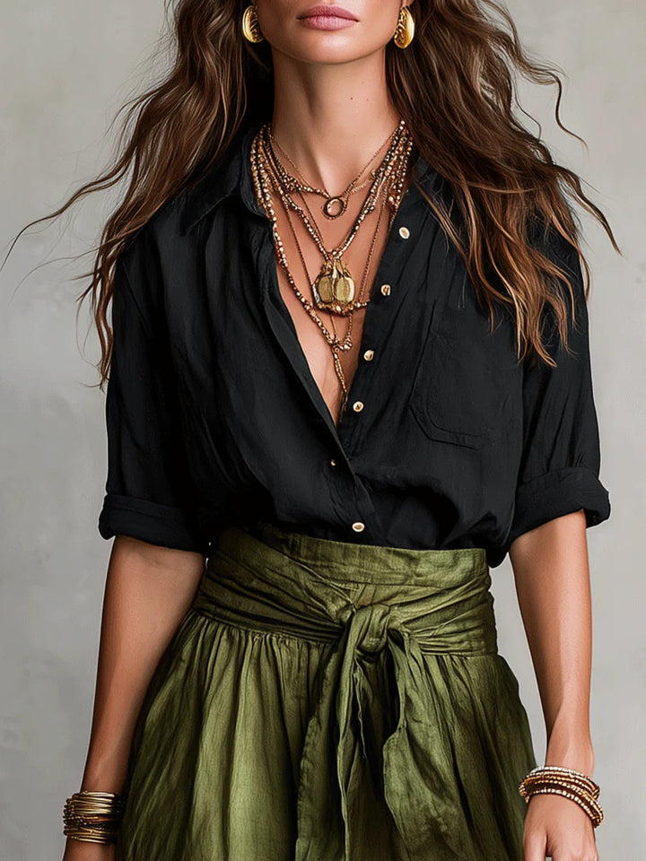 Thessaly | Women's Button Up Maxi Skirt Two Piece Set - Image 4