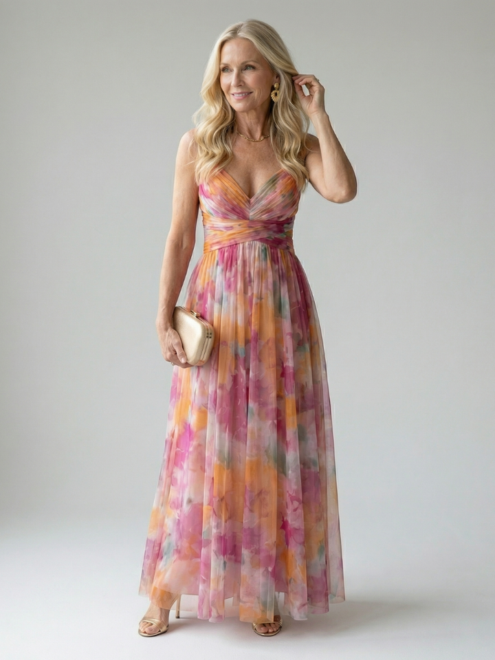 Thessaly | Women's Floral Maxi Dress Wrap Bodice - Image 1