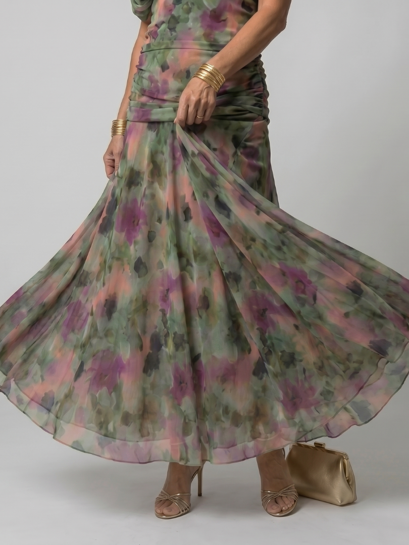 Thessaly | Women's Floral Midi Dress Draped Neck - Image 15