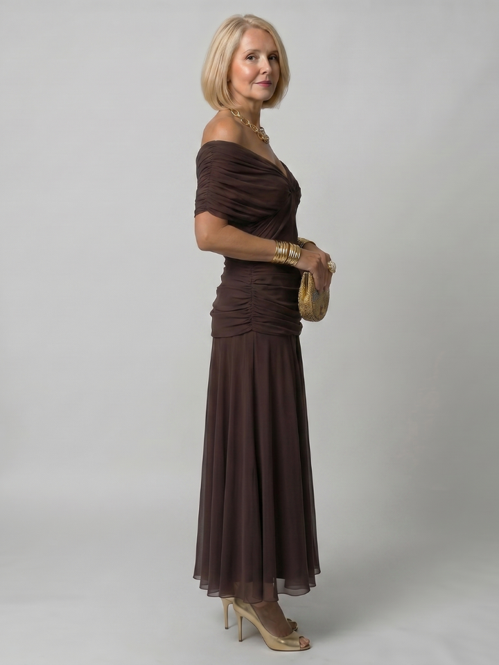 Thessaly | Women's Floral Midi Dress Draped Neck - Image 18