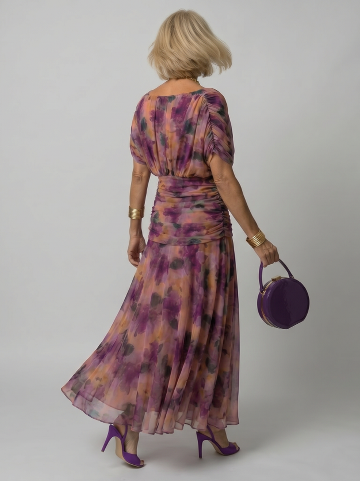 Thessaly | Women's Floral Midi Dress Draped Neck - Image 4