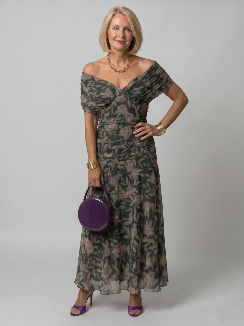 Thessaly | Women's Floral Midi Dress Draped Neck - Image 7