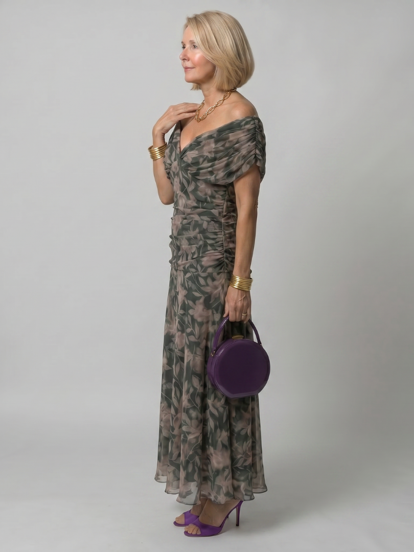 Thessaly | Women's Floral Midi Dress Draped Neck - Image 8