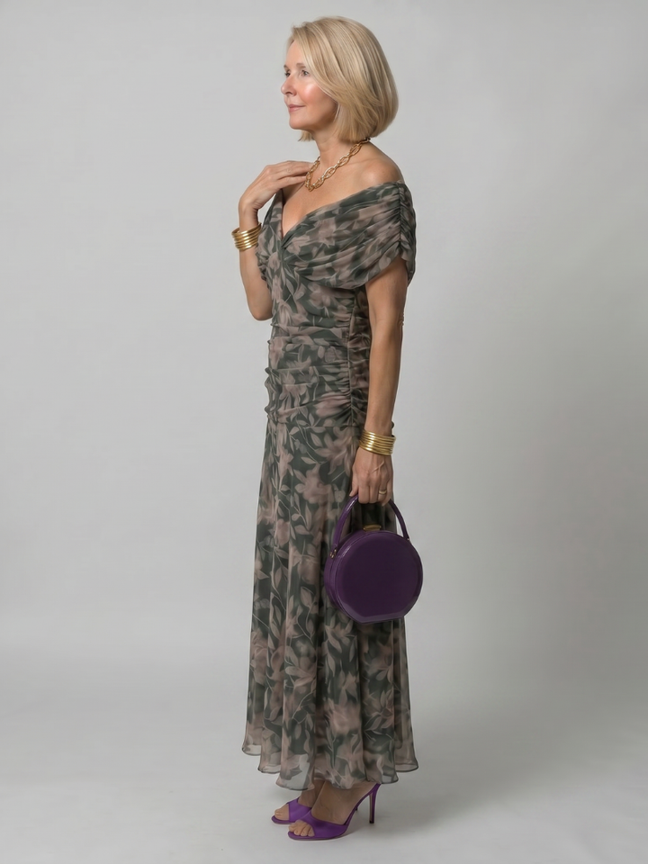 Thessaly | Women's Floral Midi Dress Draped Neck - Image 8