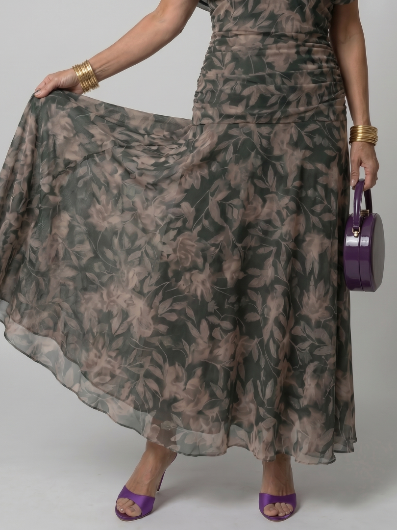 Thessaly | Women's Floral Midi Dress Draped Neck - Image 9