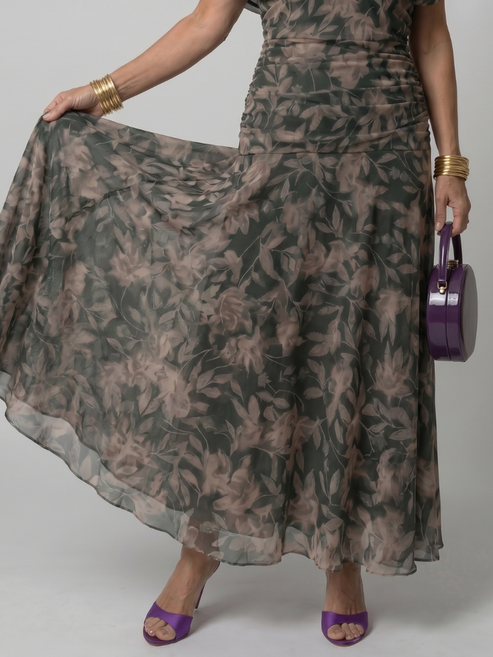 Thessaly | Women's Floral Midi Dress Draped Neck - Image 9