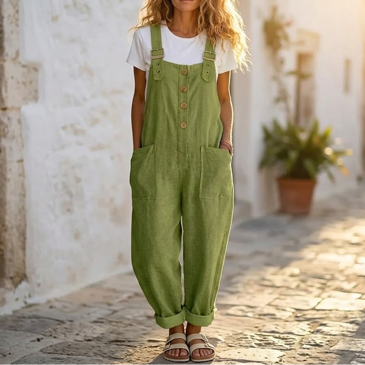 Thessaly | Women's Relaxed Fit Bib Overall Jumpsuit - Green - Image 1