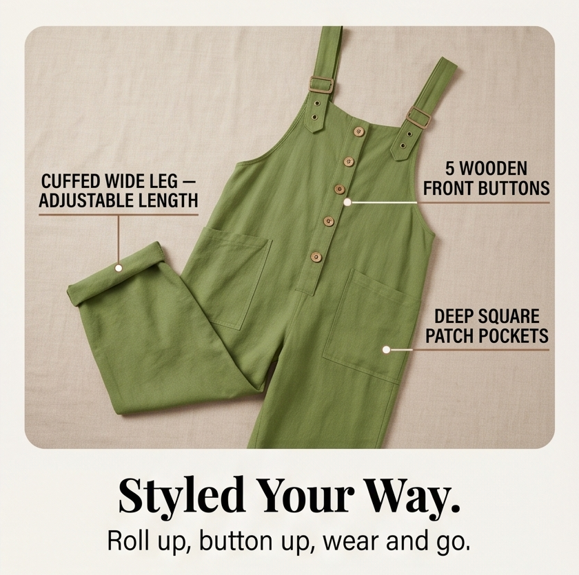 Thessaly | Women's Relaxed Fit Bib Overall Jumpsuit - Green - Image 11