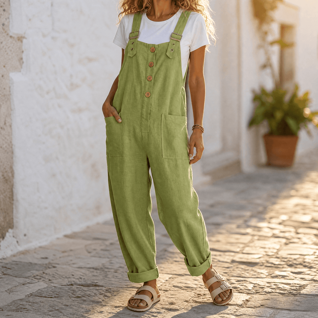 Thessaly | Women's Relaxed Fit Bib Overall Jumpsuit - Green - Image 14