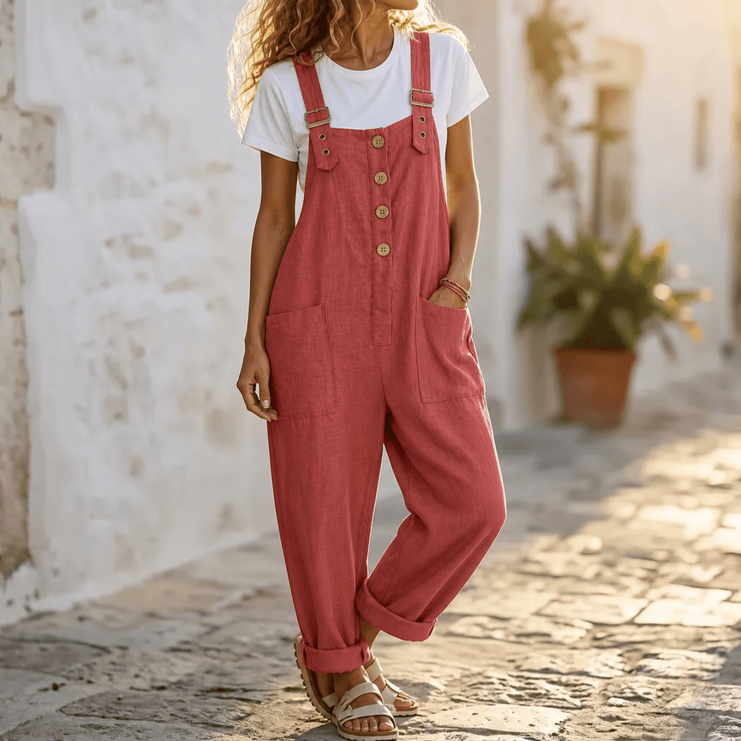 Thessaly | Women's Relaxed Fit Bib Overall Jumpsuit - Green - Image 15