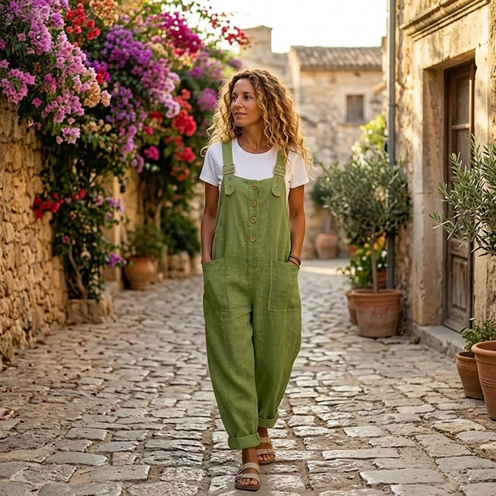 Thessaly | Women's Relaxed Fit Bib Overall Jumpsuit - Green - Image 2
