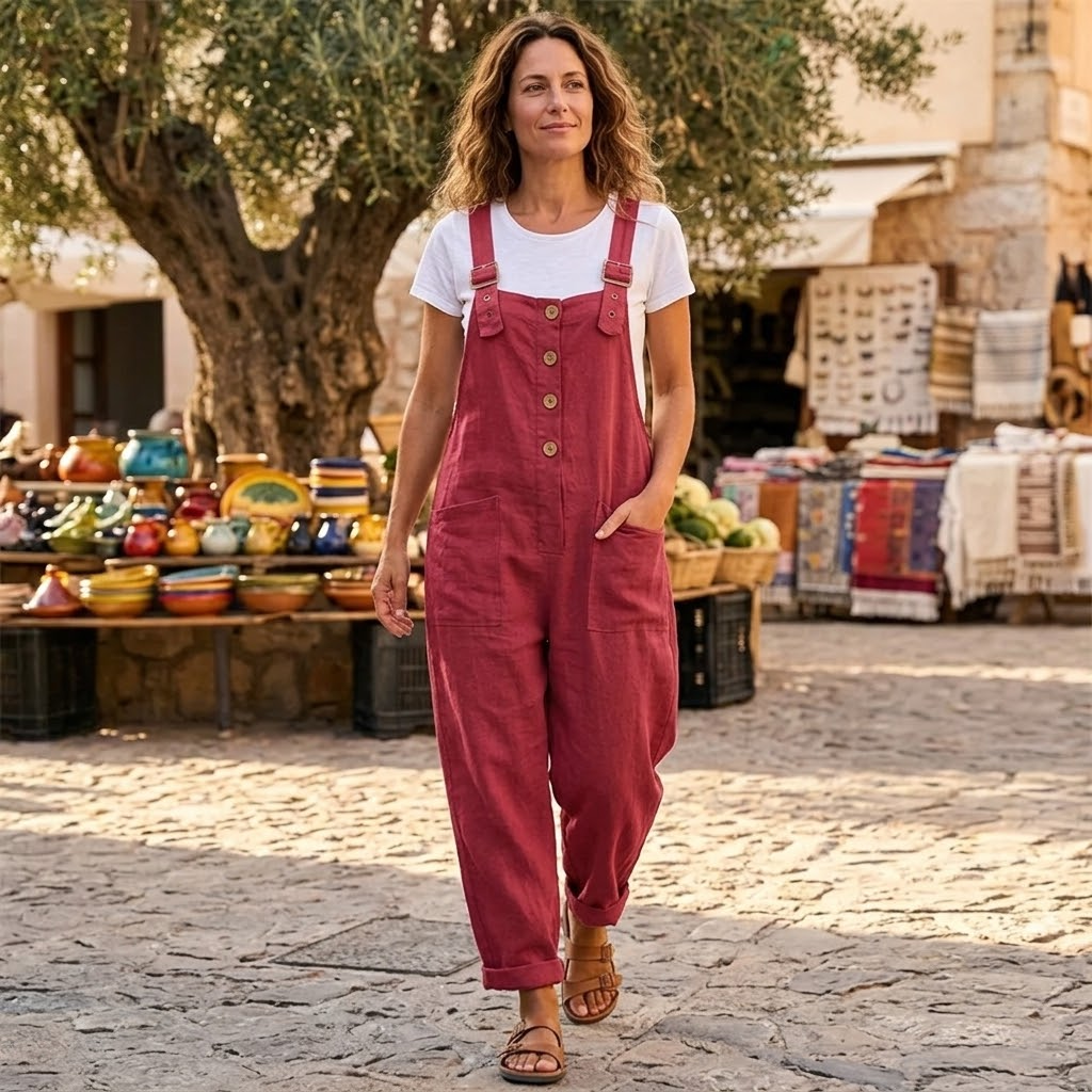 Thessaly | Women's Relaxed Fit Bib Overall Jumpsuit - Green - Image 4