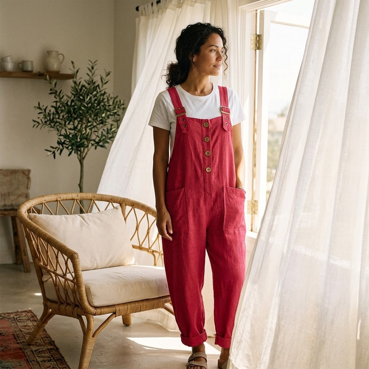 Thessaly | Women's Relaxed Fit Bib Overall Jumpsuit - Green - Image 6