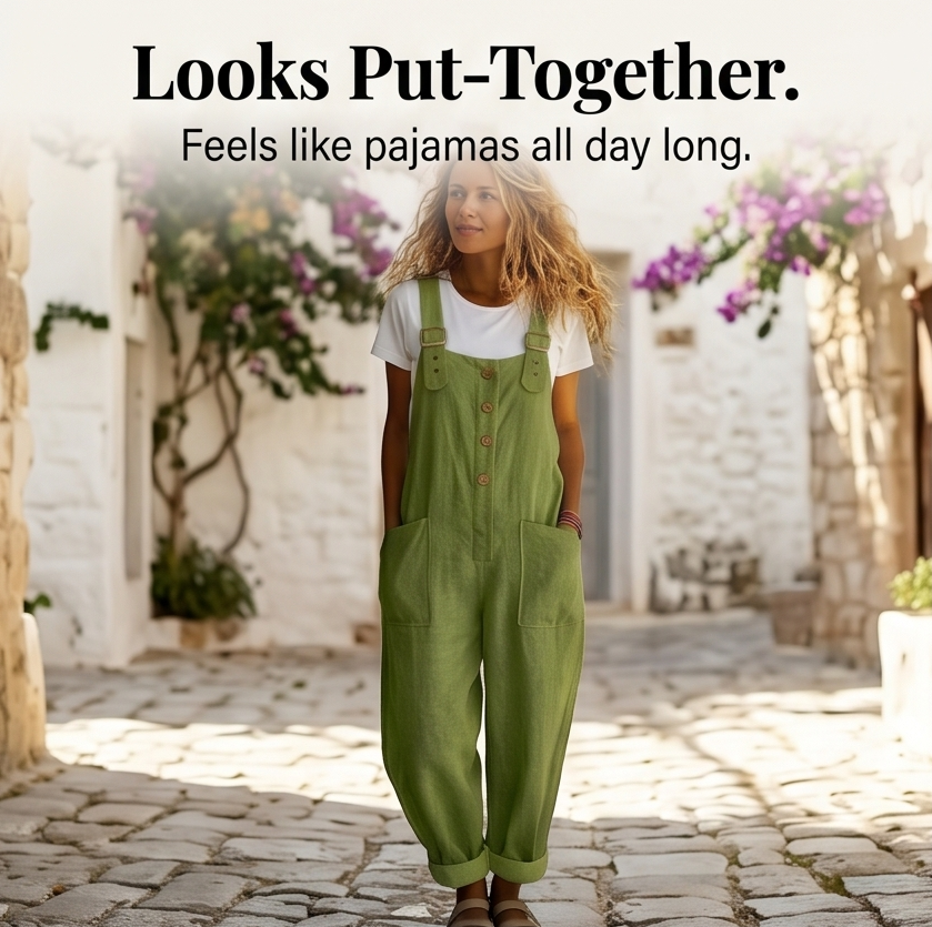Thessaly | Women's Relaxed Fit Bib Overall Jumpsuit - Green - Image 8