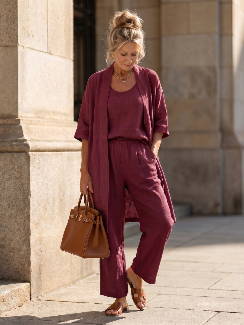 Thessaly | Women's Three Piece Co-ord Lounge Set - Pink - Image 12