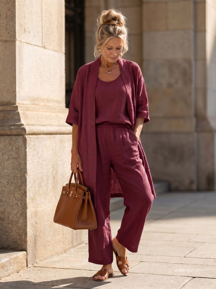 Thessaly | Women's Three Piece Co-ord Lounge Set - Pink - Image 12