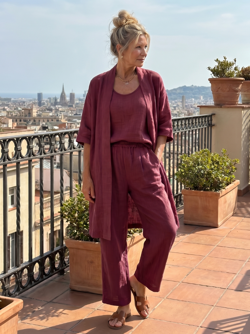 Thessaly | Women's Three Piece Co-ord Lounge Set - Pink - Image 14
