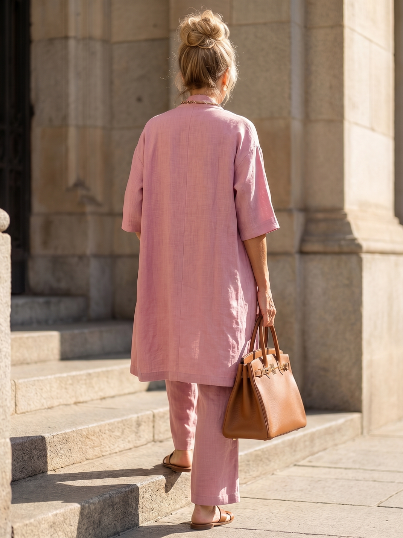Thessaly | Women's Three Piece Co-ord Lounge Set - Pink - Image 4