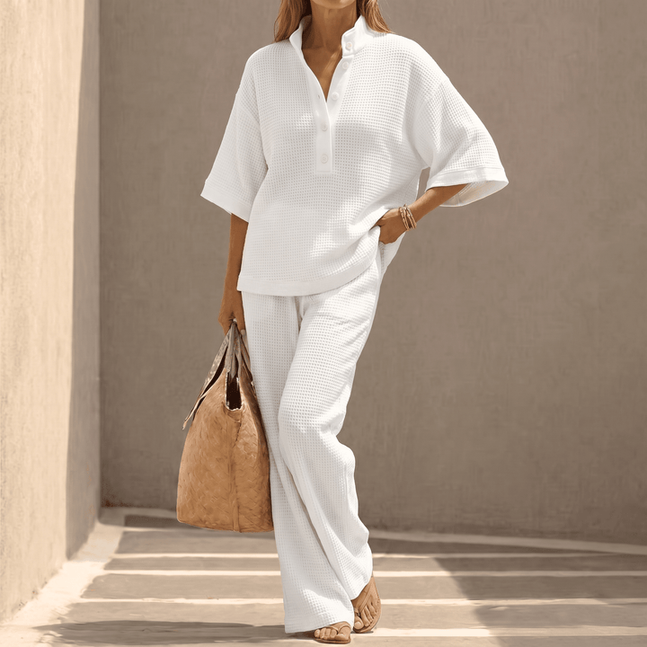 Thessaly | Women's Waffle Knit Co-ord Two-Piece Set - Powder Blue - Image 13