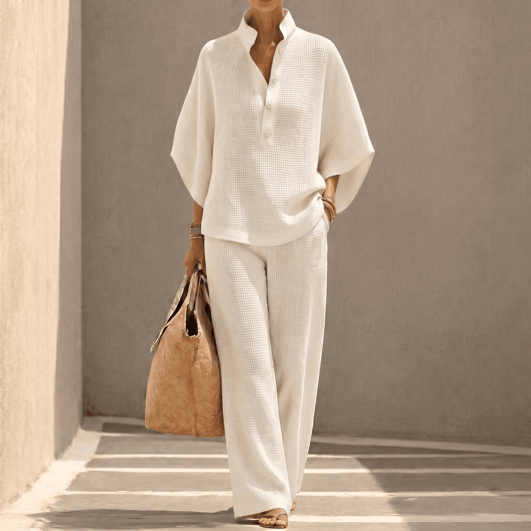 Thessaly | Women's Waffle Knit Co-ord Two-Piece Set - Powder Blue - Image 14