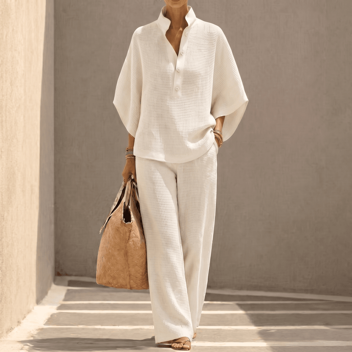 Thessaly | Women's Waffle Knit Co-ord Two-Piece Set - Powder Blue - Image 14