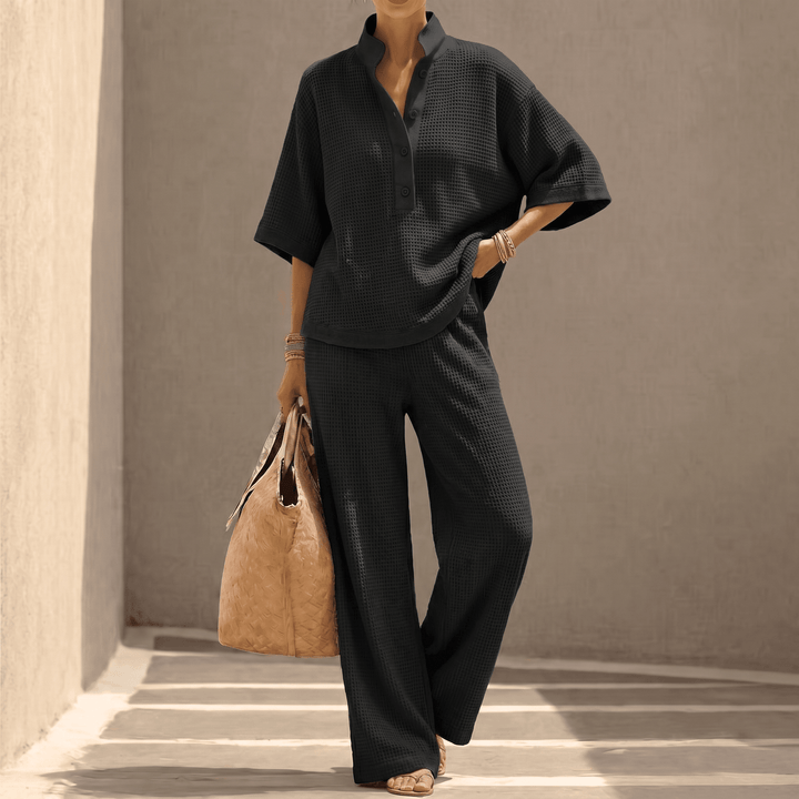 Thessaly | Women's Waffle Knit Co-ord Two-Piece Set - Powder Blue - Image 15