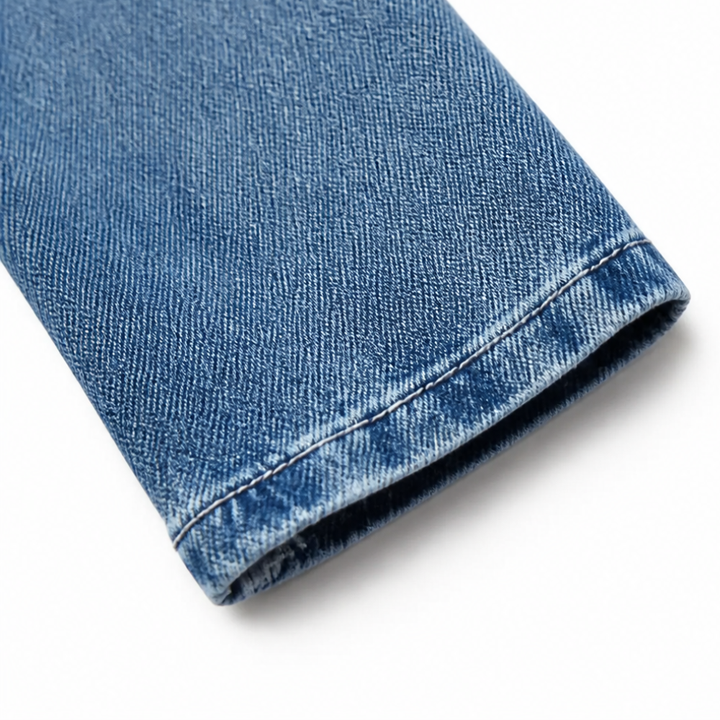 Thessine | Women's Ruffle Trim Open Front Denim Jacket - Blue - Image 9