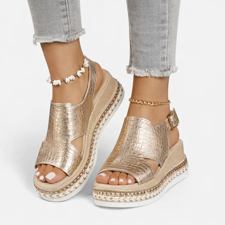 Thessora | Women's Platform Wedge Sandals Open Toe - Silver - Image 2