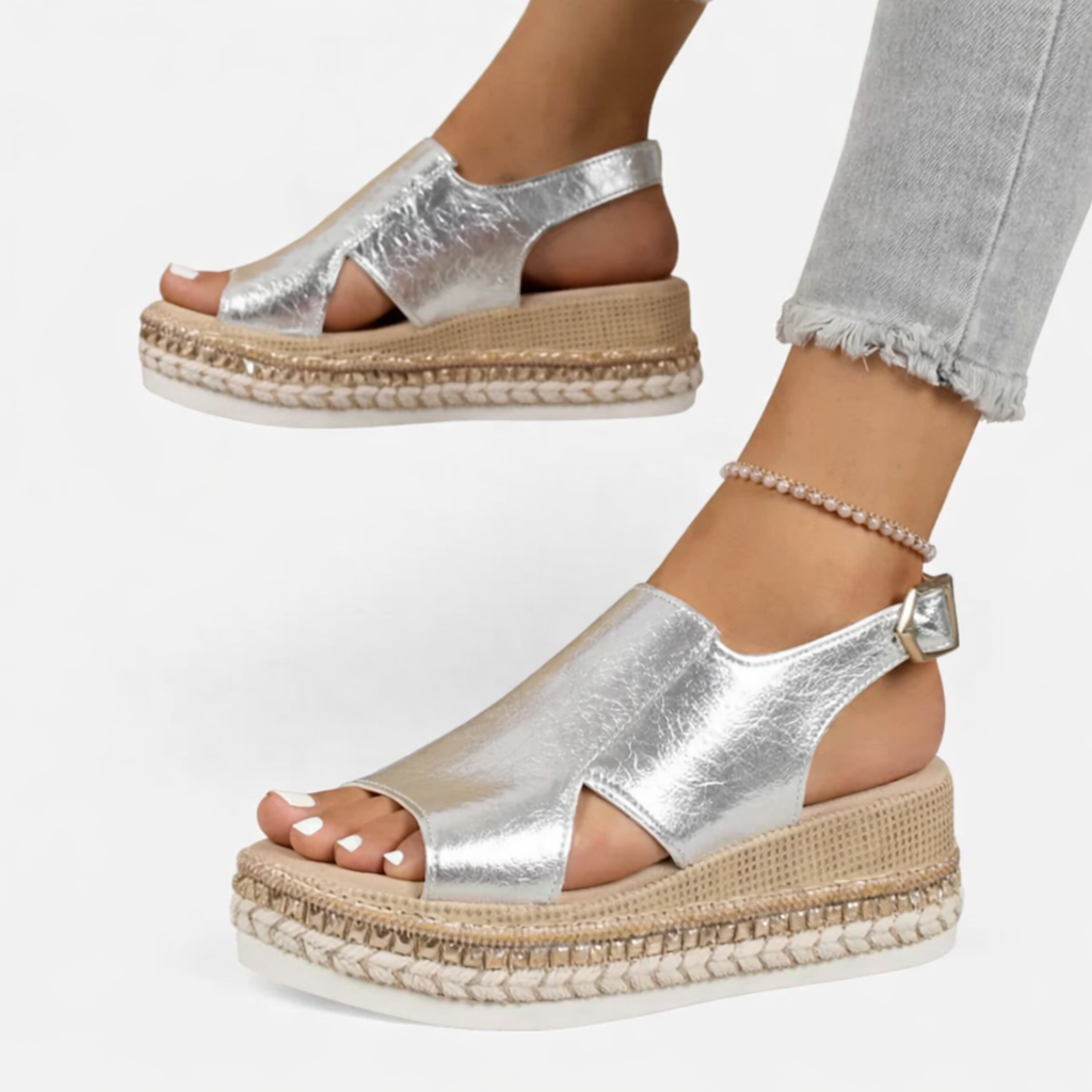Thessora | Women's Platform Wedge Sandals Open Toe - Silver - Image 3