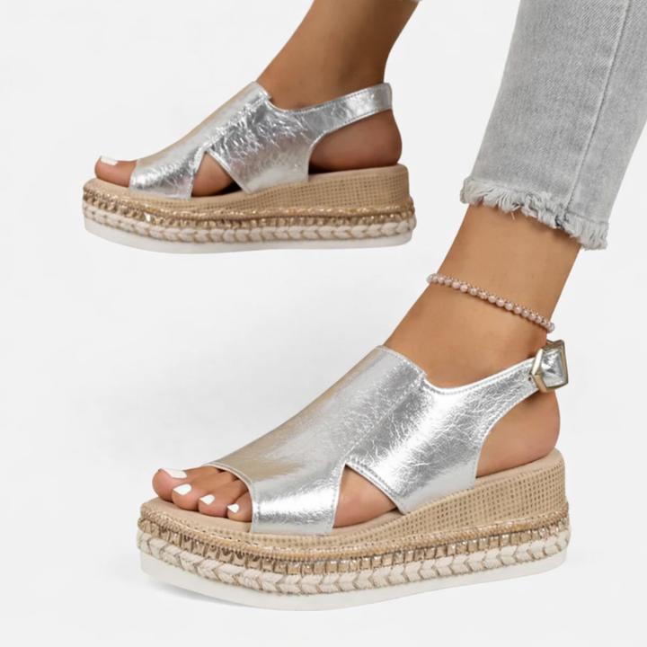 Thessora | Women's Platform Wedge Sandals Open Toe - Silver - Image 3