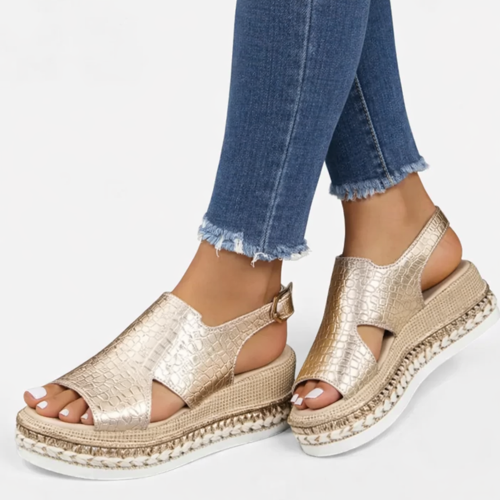Thessora | Women's Platform Wedge Sandals Open Toe - Silver - Image 4