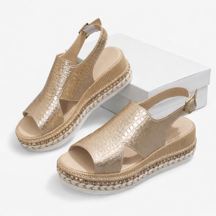 Thessora | Women's Platform Wedge Sandals Open Toe - Silver - Image 5