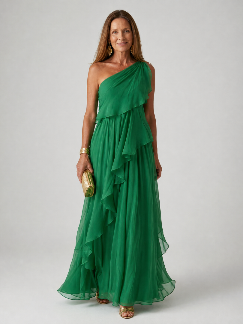 Thessvaine | Women's One Shoulder Ruffle Maxi Dress - Image 1