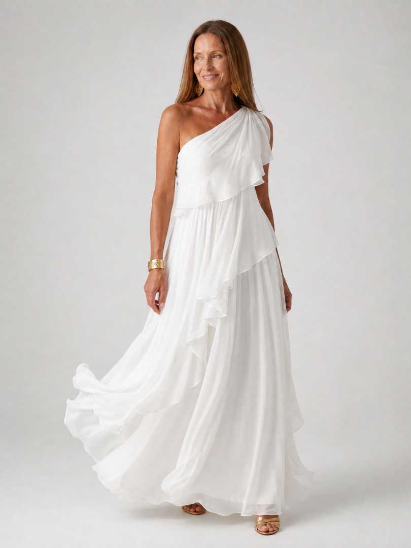 Thessvaine | Women's One Shoulder Ruffle Maxi Dress - Image 3