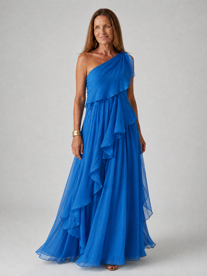 Thessvaine | Women's One Shoulder Ruffle Maxi Dress - Image 4