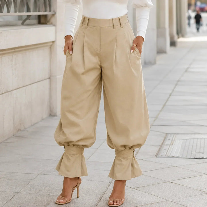 Thessvale | Women's High Waist Pleated Lantern Pants - Khaki - Image 1