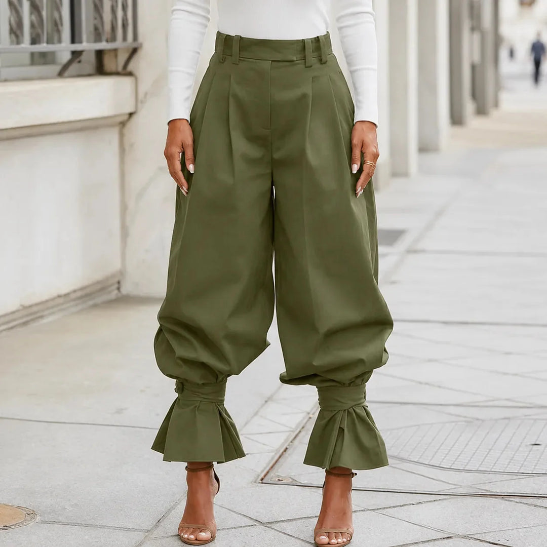 Thessvale | Women's High Waist Pleated Lantern Pants - Khaki - Image 12