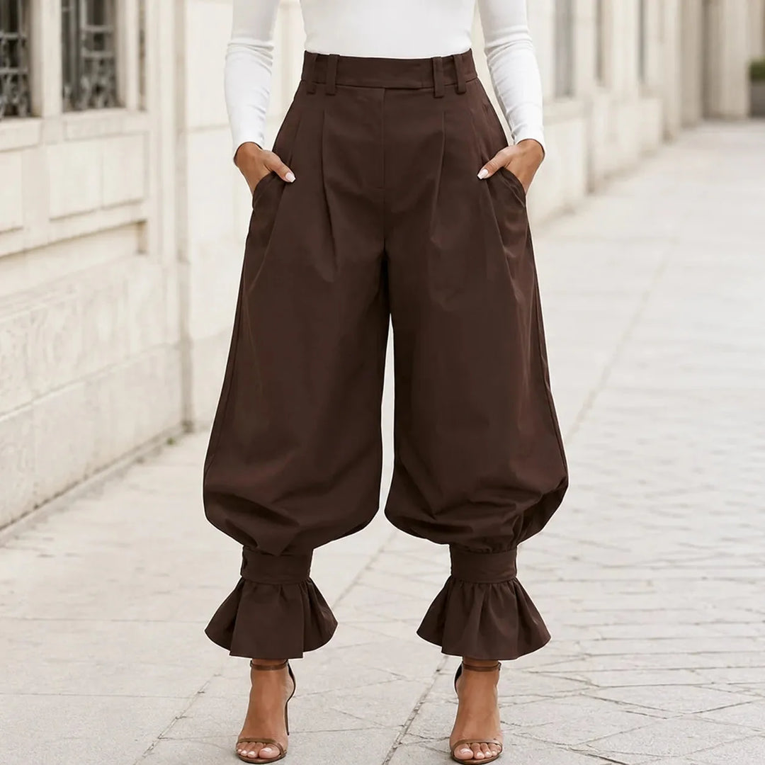 Thessvale | Women's High Waist Pleated Lantern Pants - Khaki - Image 13