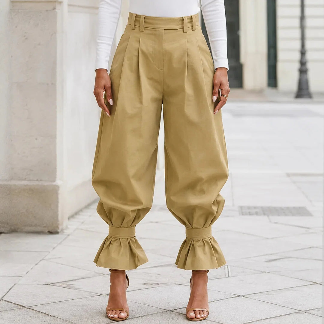 Thessvale | Women's High Waist Pleated Lantern Pants - Khaki - Image 14