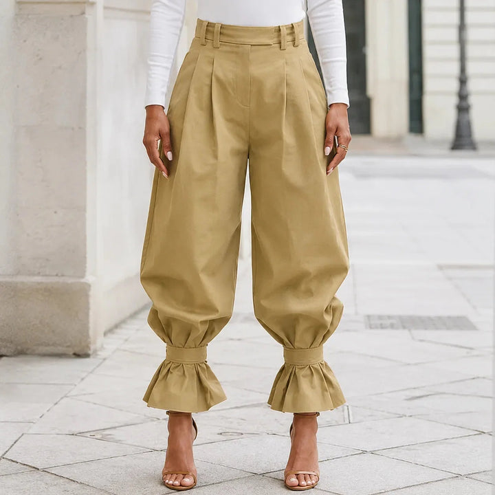 Thessvale | Women's High Waist Pleated Lantern Pants - Khaki - Image 14