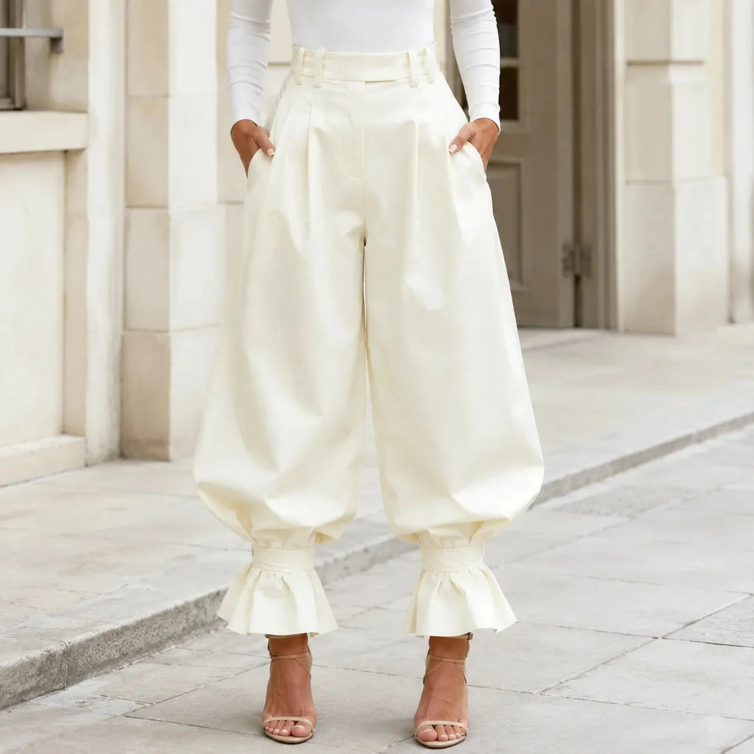 Thessvale | Women's High Waist Pleated Lantern Pants - Khaki - Image 15