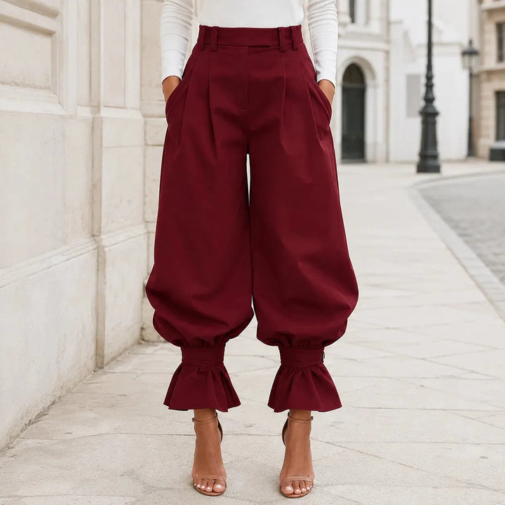 Thessvale | Women's High Waist Pleated Lantern Pants - Khaki - Image 16