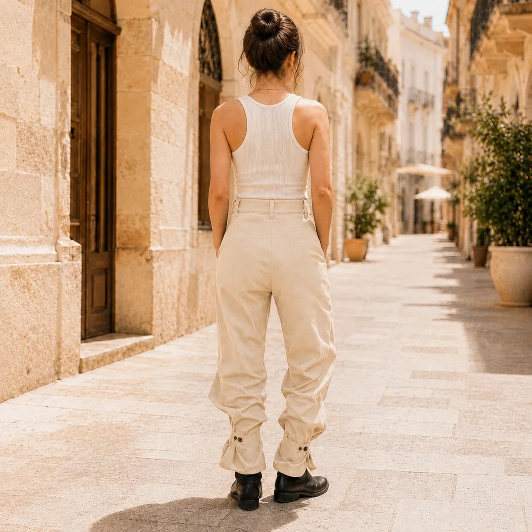 Thessvale | Women's High Waist Pleated Lantern Pants - Khaki - Image 3