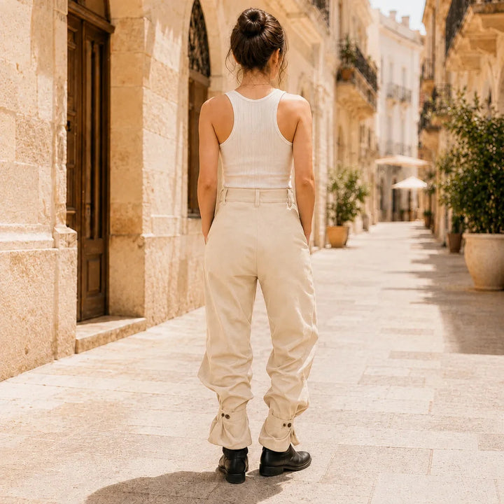 Thessvale | Women's High Waist Pleated Lantern Pants - Khaki - Image 3